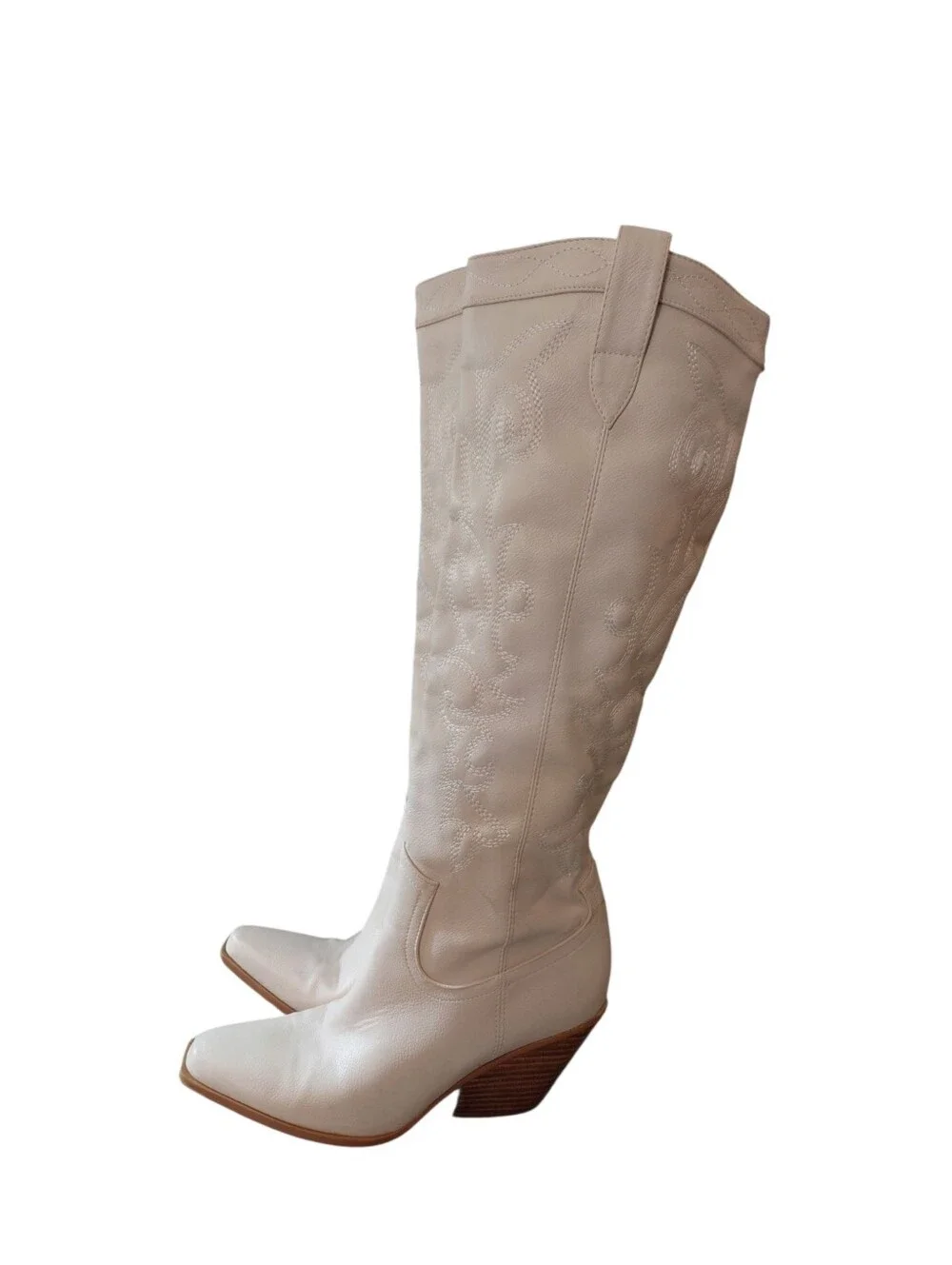 Bellini Cream Knee High Western Block Heel Boots Size 7 Cowgirl Boots
